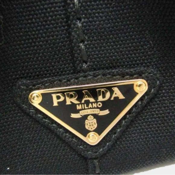 Prada Canapa Black Tote with front Embroidered Brand Logo w/  Authenticity card - Picture 10 of 16